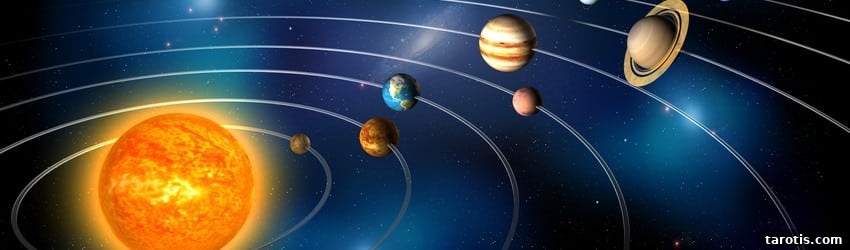 An illustration of the planets in line with the Sun.