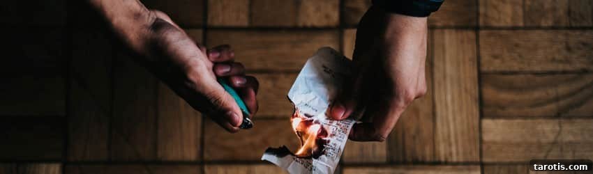 10 Essential Elements to Include in Your Monthly Full Moon Ritual 2 A man burns a piece of paper with a lighter to release the negative energy.