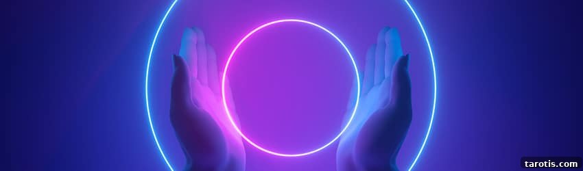 What an Aquarius Stellium Means for Your Life and Future 2 A person holds two rings of neon purple lights between their hands.
