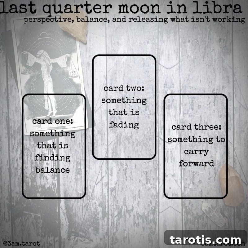 Last Quarter Moon in Libra Tarot Spread: Balance & Release Reading 3 quarter-moon-in-libra-tarot-spread